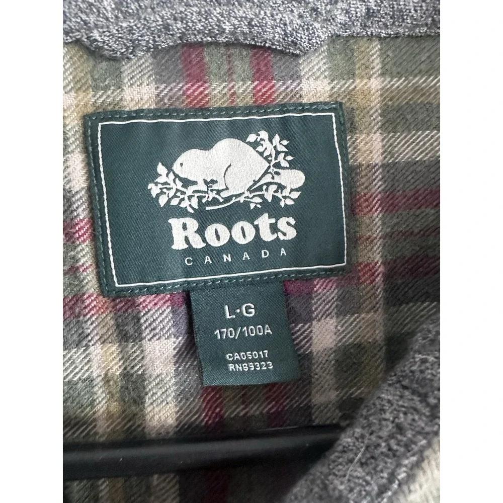 Roots Canada 100% Cotton Flannel Long Sleeve Shirt Large Green Plaid Button Up - Picture 5 of 12
